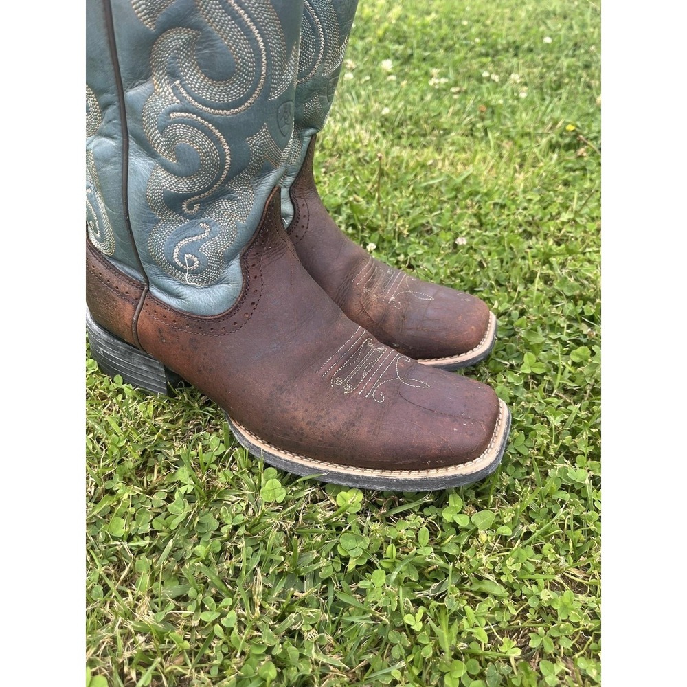 Ariat Quickdraw Western Cowboy Boots Women's 9B Brown Turquoise Square Toe - Picture 8 of 12